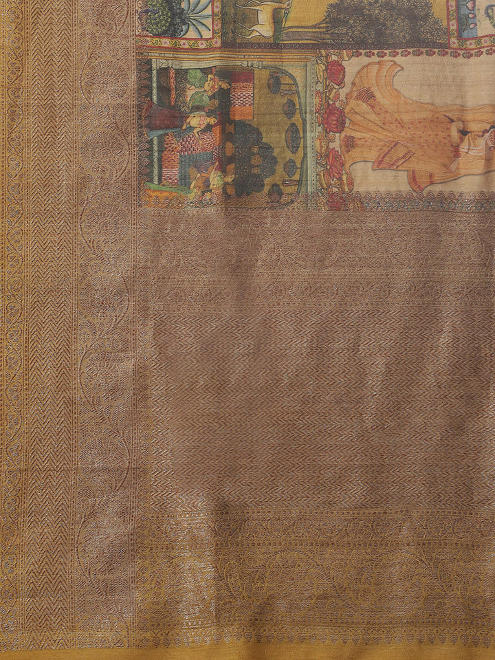 Digitally Floral Printed Tussar Saree