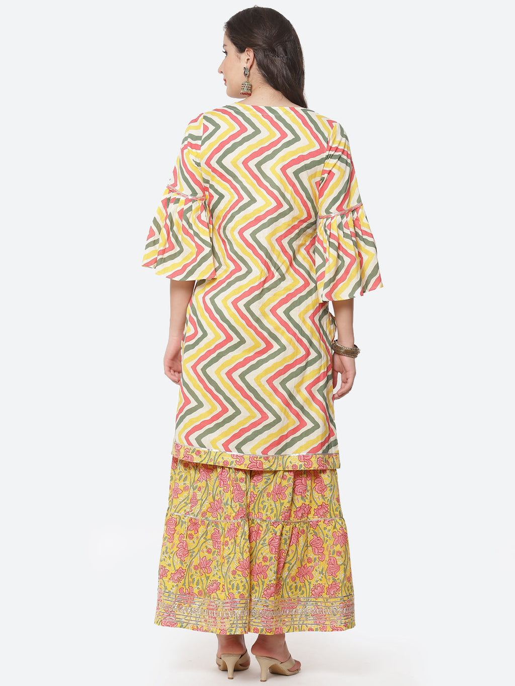Leheriya Printed Gota Work Cotton Kurti With Sharara
