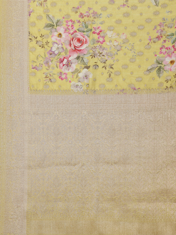 Digitally Floral Printed Tussar Saree