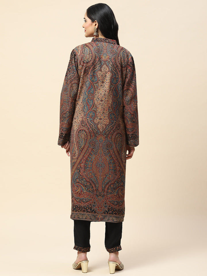Resham Jaal Woven Pashmina Kurta With Pants &amp; Jacket