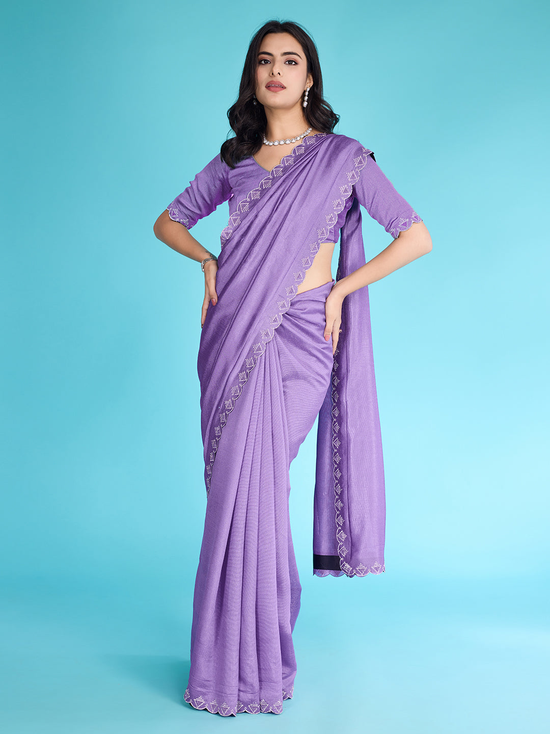 Embroidered Chinon Saree