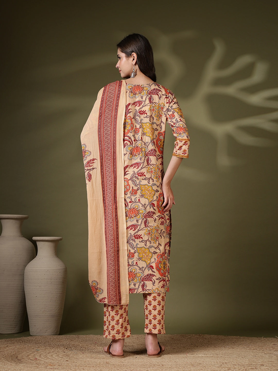 Printed Cotton Blend Kurta With Pant &amp; Dupatta