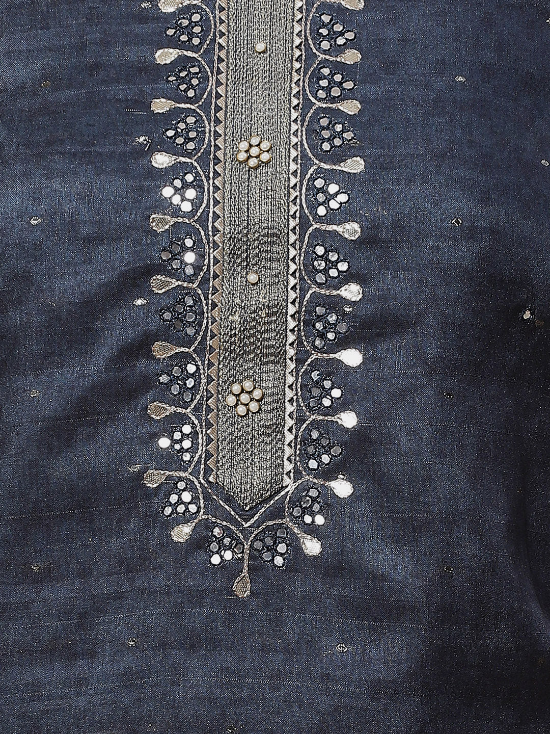 Neck Embroidered Chanderi Unstitched Suit Piece With Dupatta