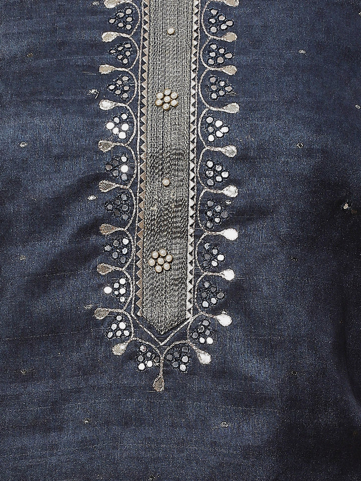 Neck Embroidered Chanderi Unstitched Suit Piece With Dupatta