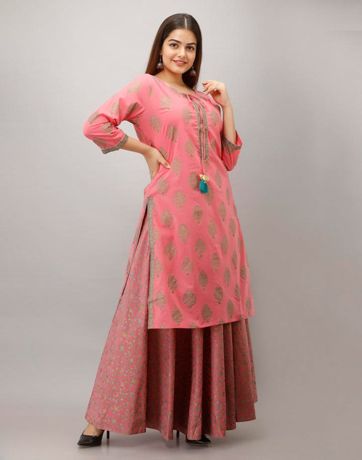 Printed Cotton Kurti With Plazzo