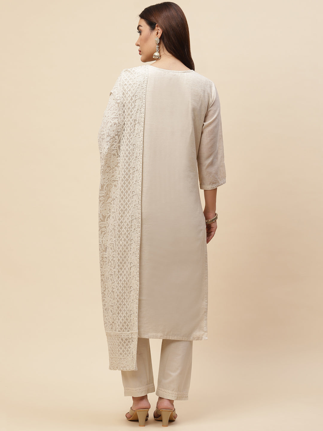 Resham Booti Chanderi Kurta With Pants &amp; Dupatta