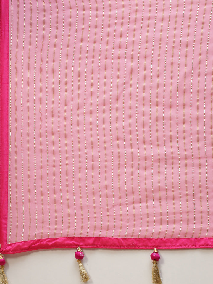 Stripes Embroidered Organza Saree
