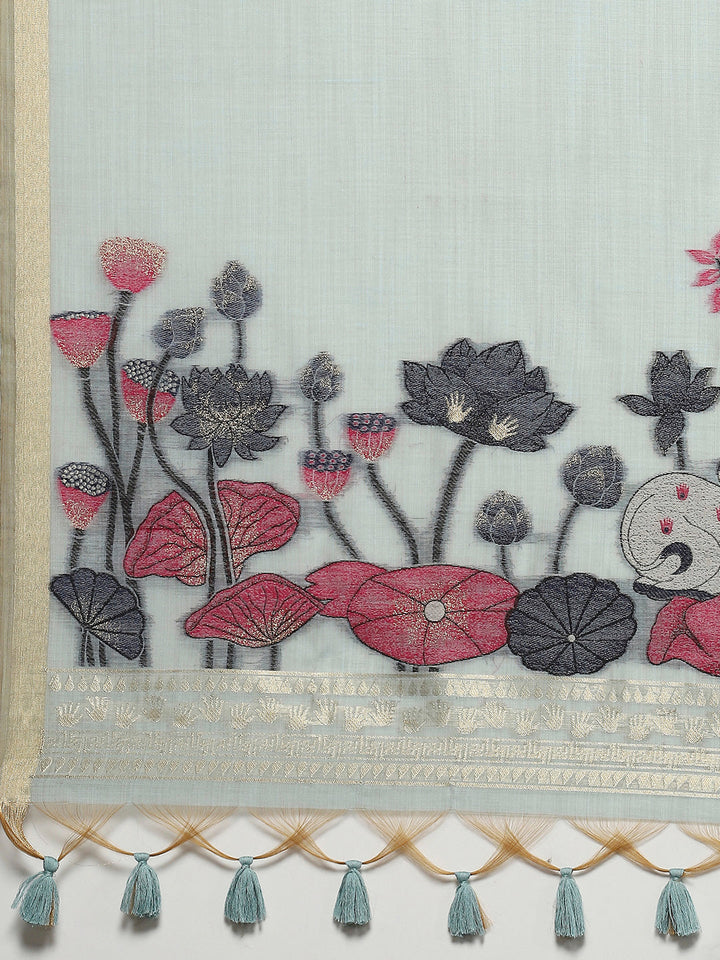 Woven Border Booti Art Silk Saree