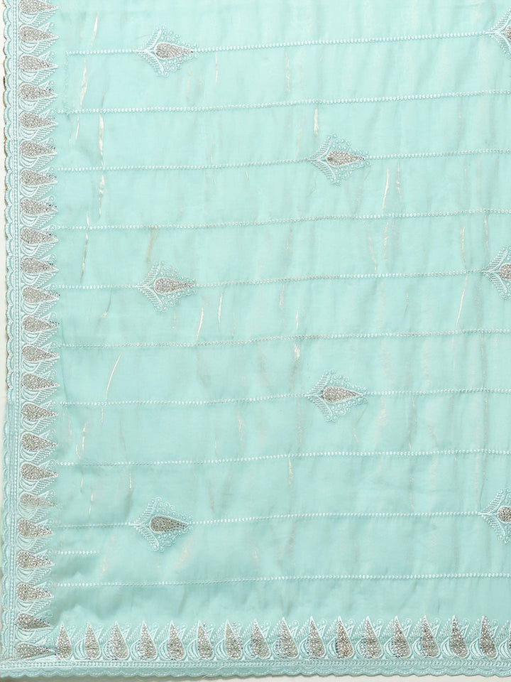 Zari Border Booti Organza Saree