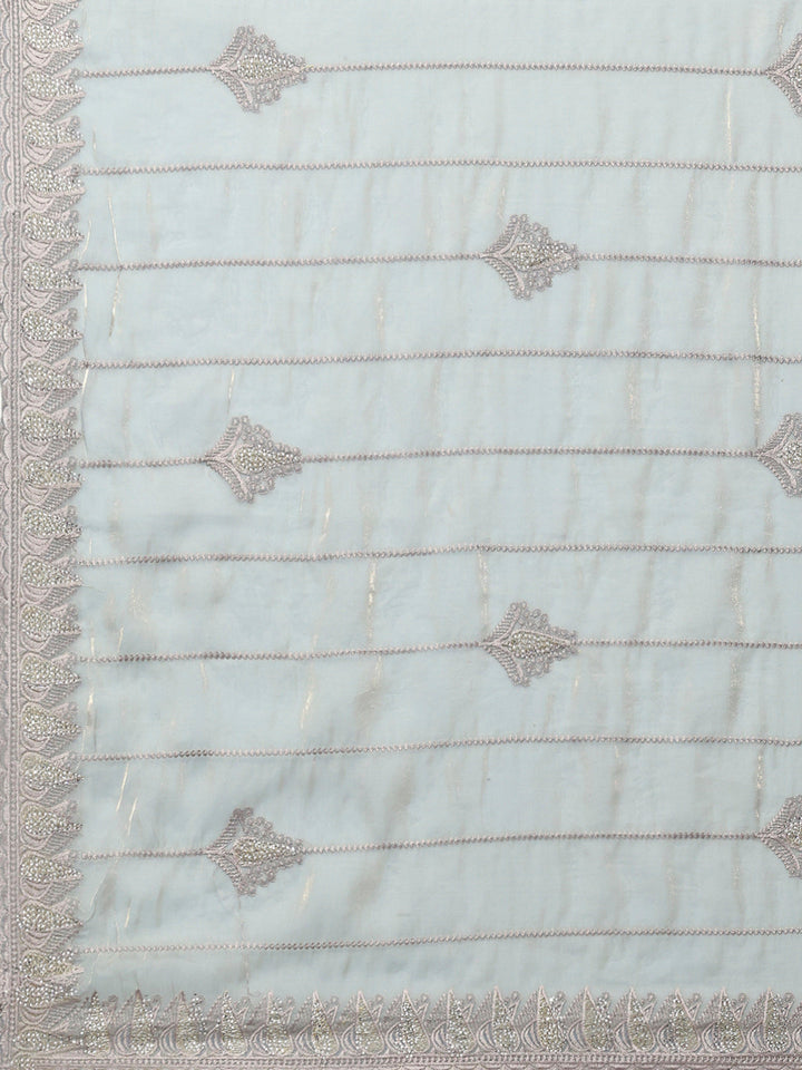 Zari Border Booti Organza Saree