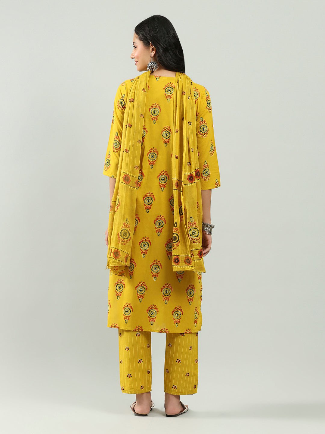 Printed Cotton Blend Kurta With Pants &amp; Dupatta