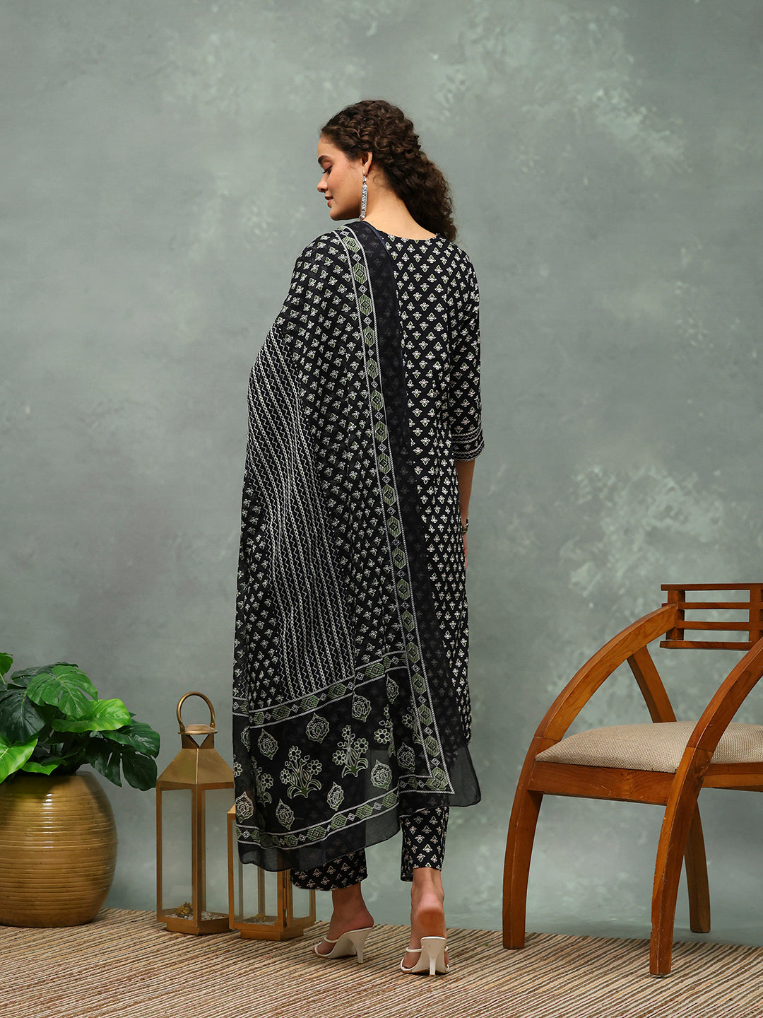 Printed Cotton Blend Kurta With Pants &amp; Dupatta