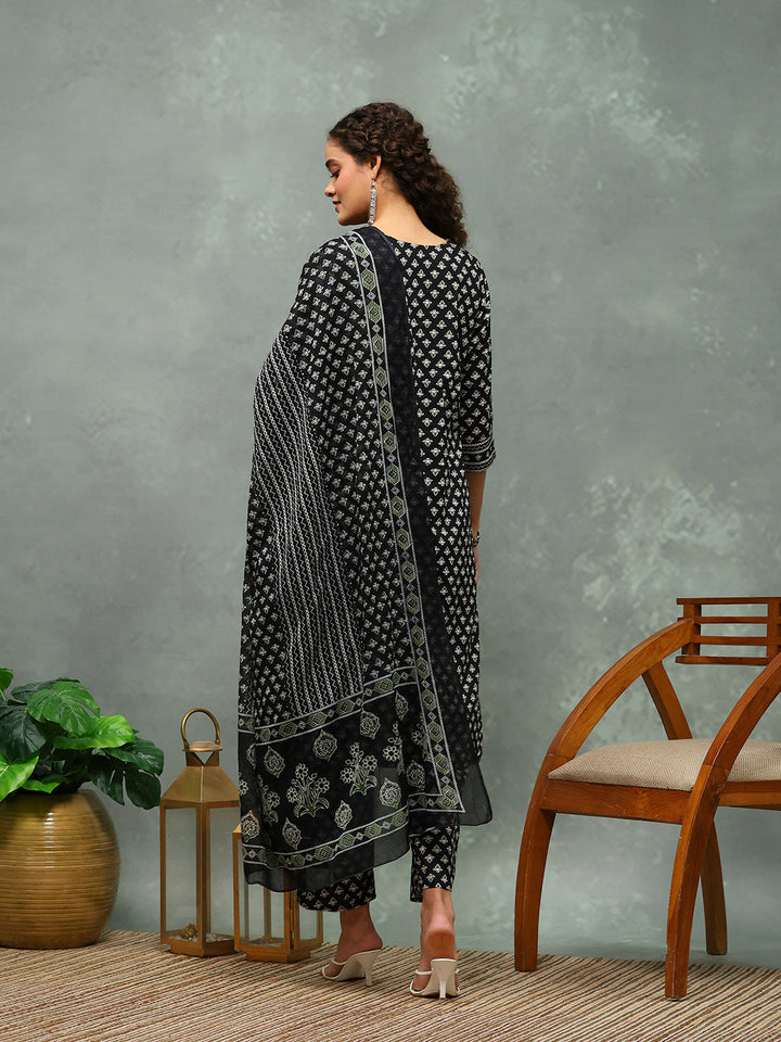 Printed Cotton Blend Kurta With Pants &amp; Dupatta