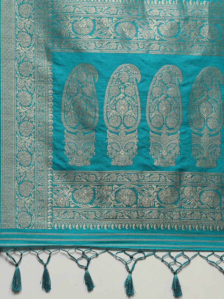 Zari Border Booti Art Silk Woven Saree