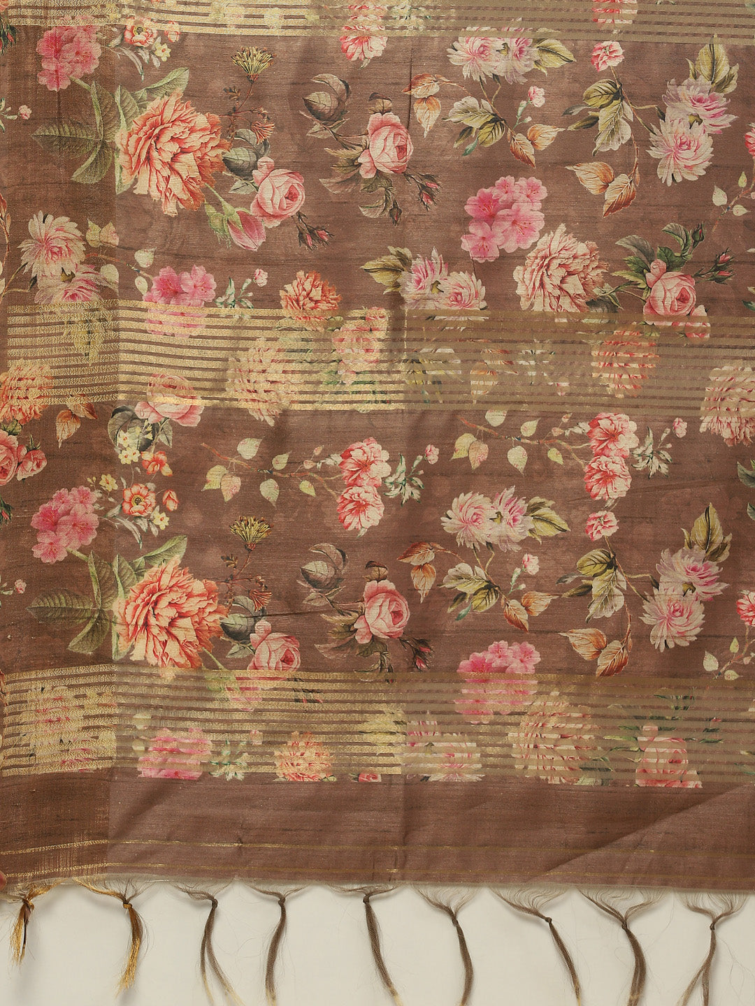Digital Floral Zari Border Tussar Saree
