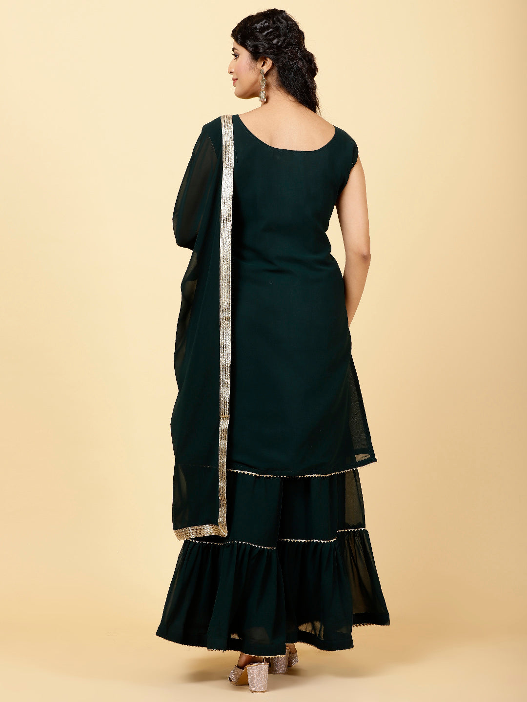Sequen Georgette Kurta With Garara &amp; Dupatta
