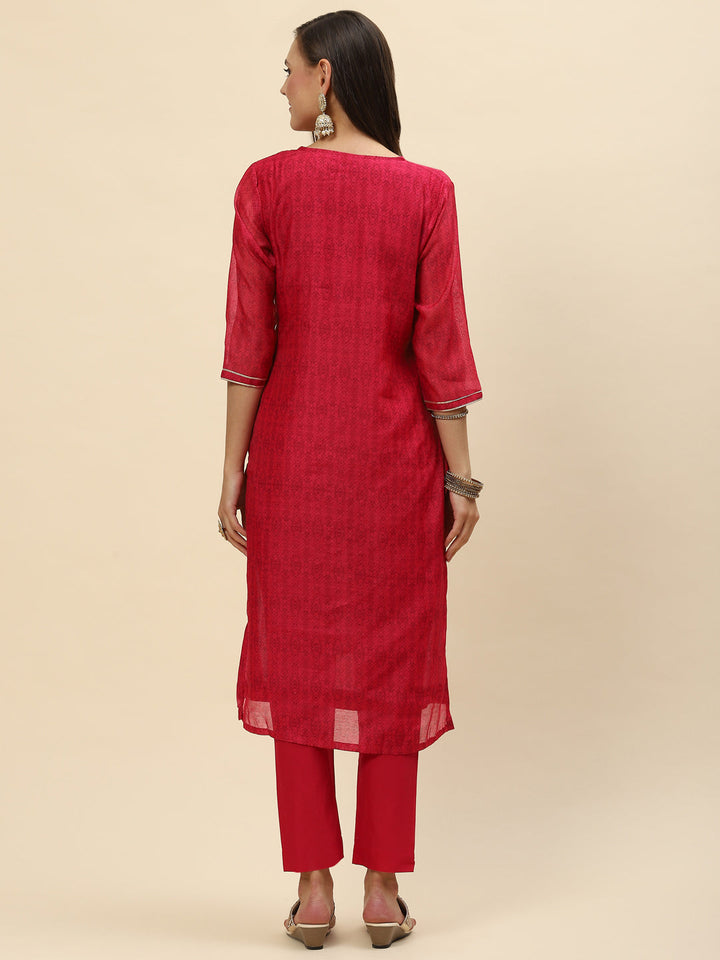 Gota Work &amp; Printed Chanderi Kurta With Pants