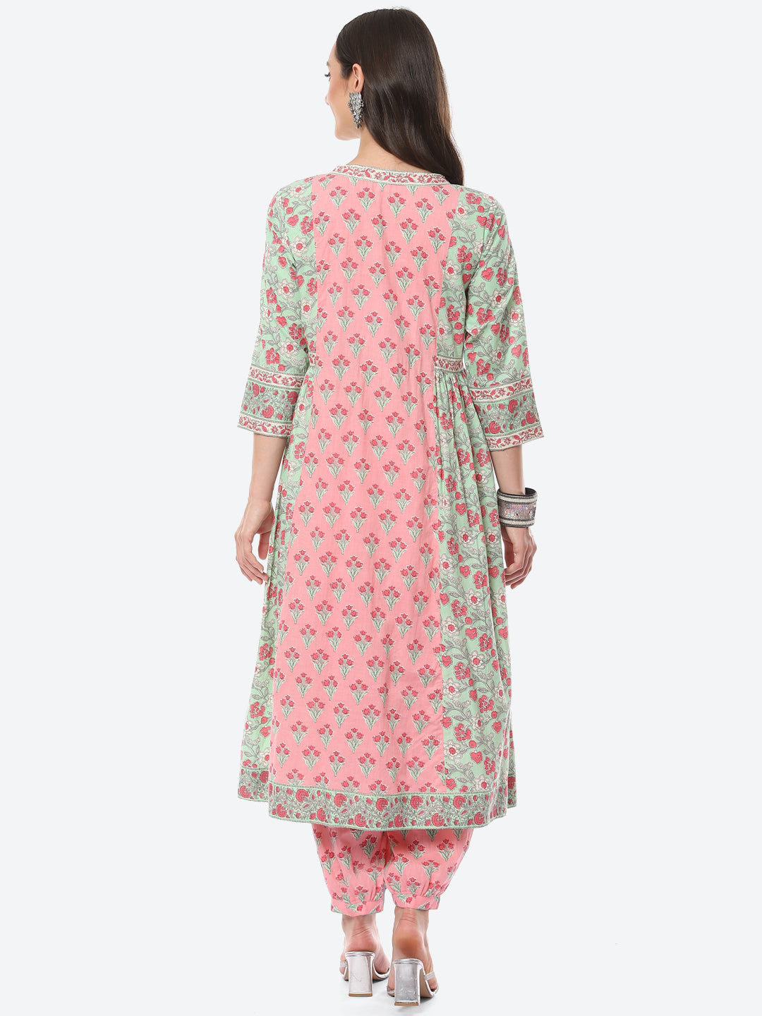 Floral Printed Cotton Kurta With Afgani Pant