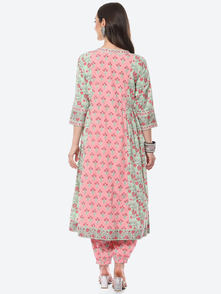 Floral Printed Cotton Kurta With Afgani Pant