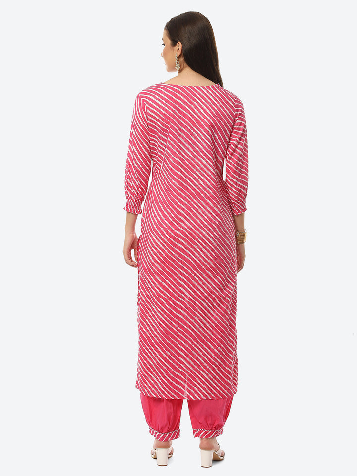 Printed Neck Embroidered Cotton Kurta With Pant