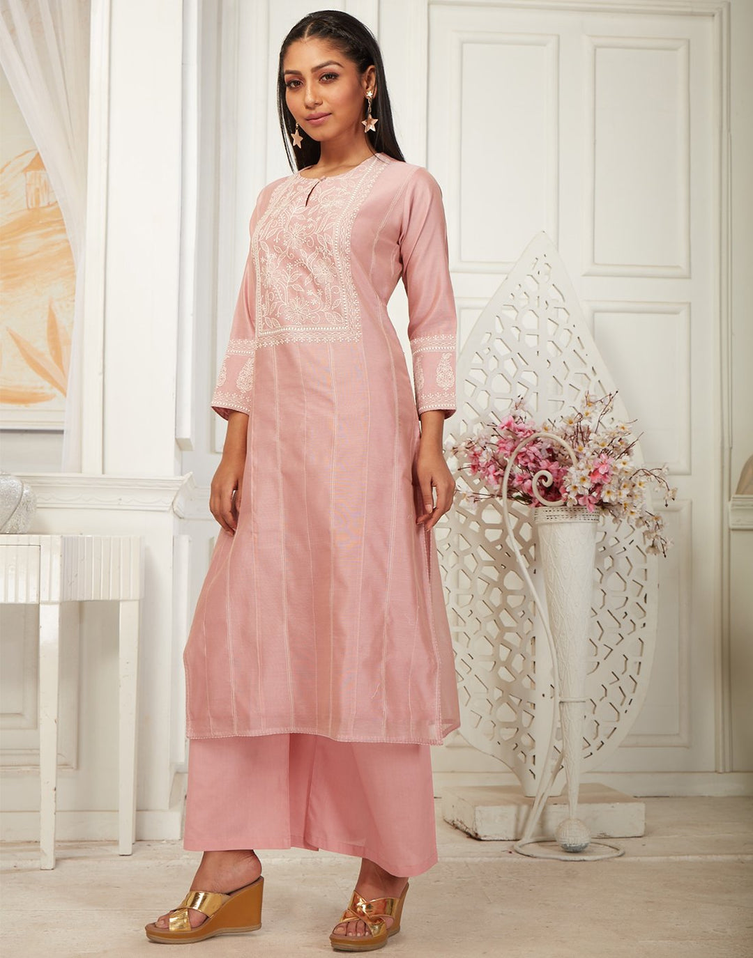 Cotton Chanderi Kurti with Plazzo