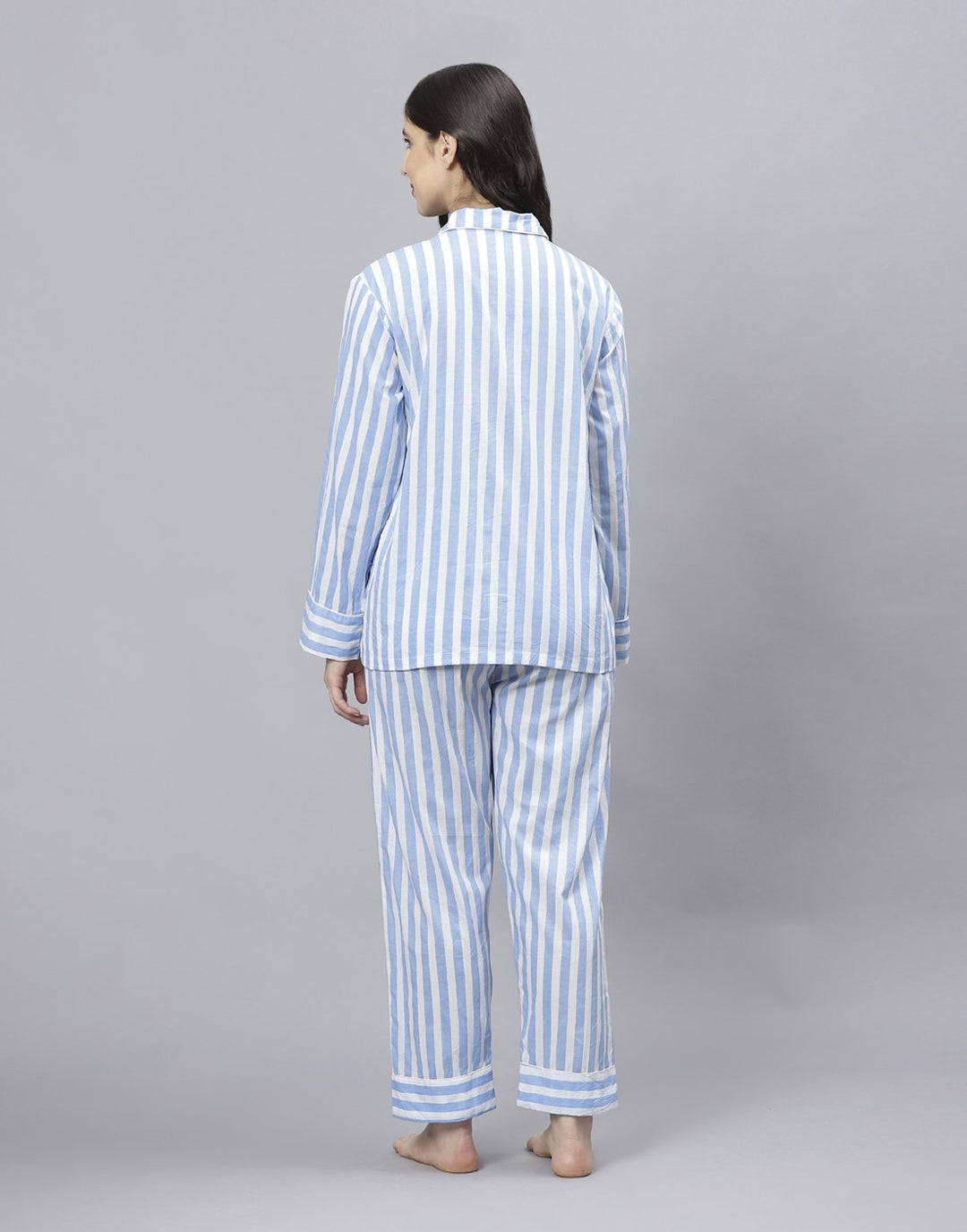 White Blue Cotton Strip Comfort Wear