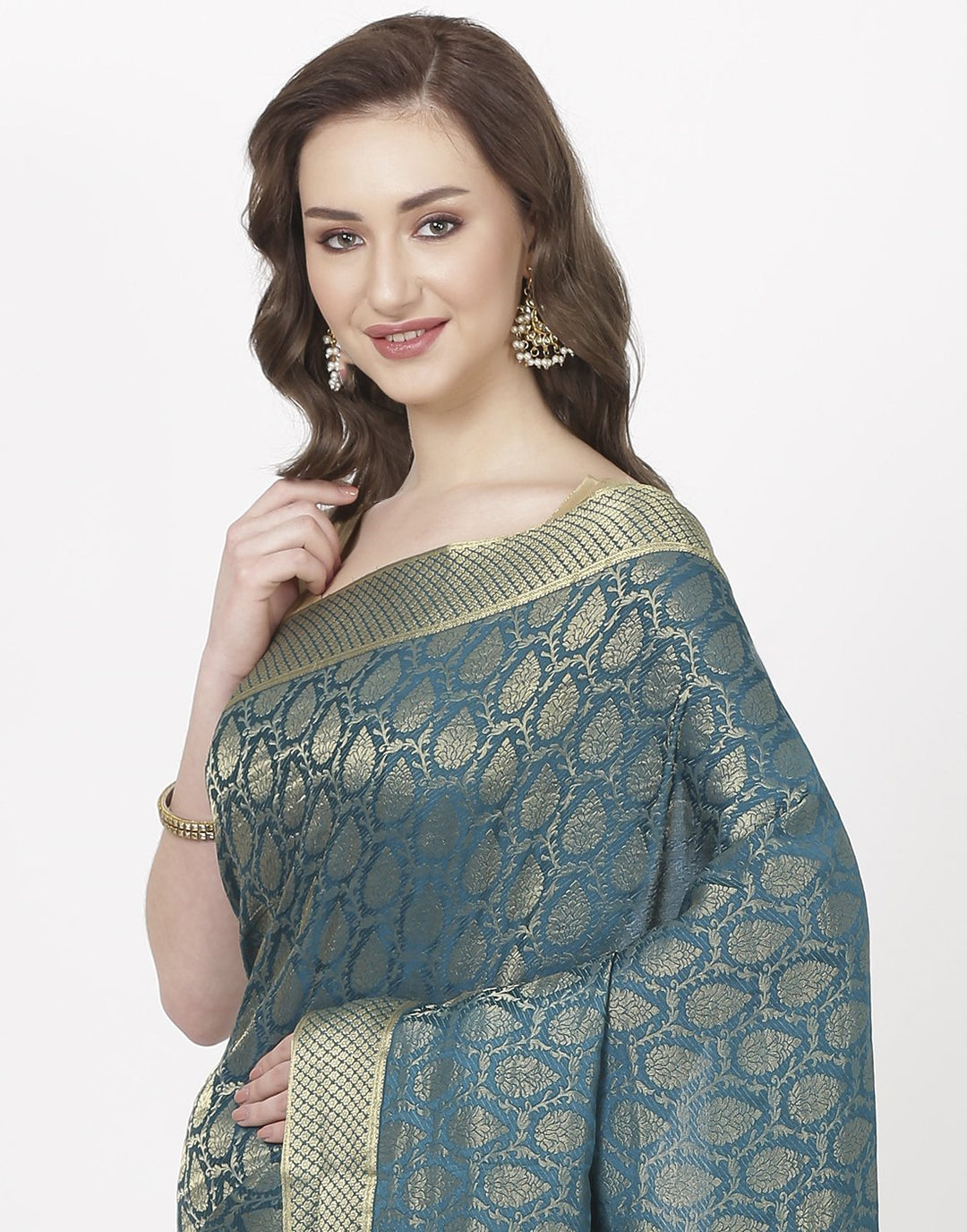 MBZ Meena Bazaar-Peacock Blue Crepe Saree