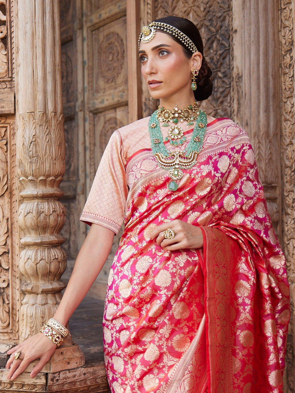 Floral Zari Jaal Banarasi Woven Saree