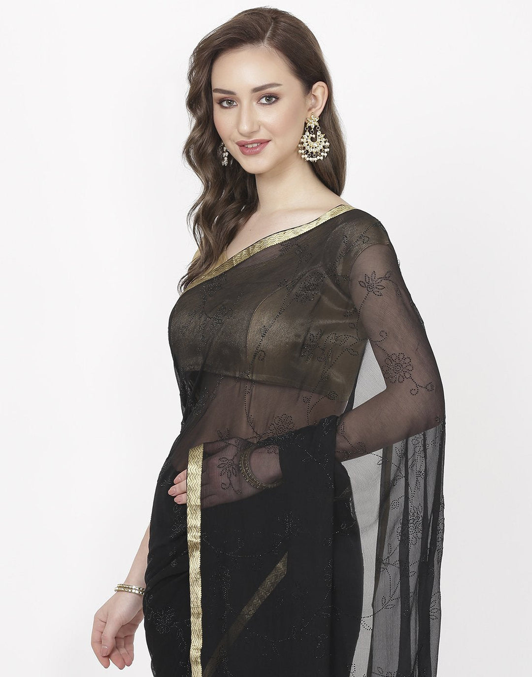 MBZ Meena Bazaar-Yellow Chiffon Saree