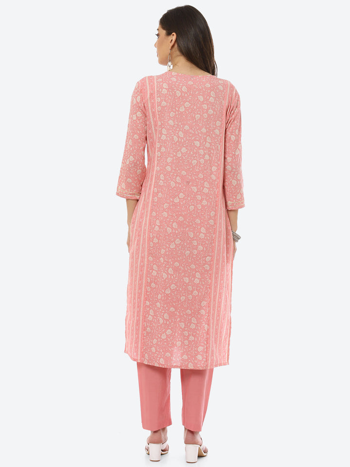 Mirror Work Printed Cotton Kurta With Pant