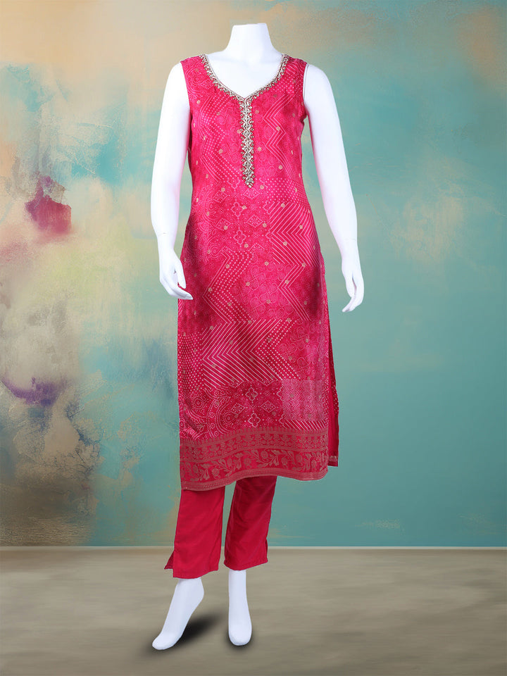 Bandhani Printed Art Silk Kurta With Pants &amp; Dupatta