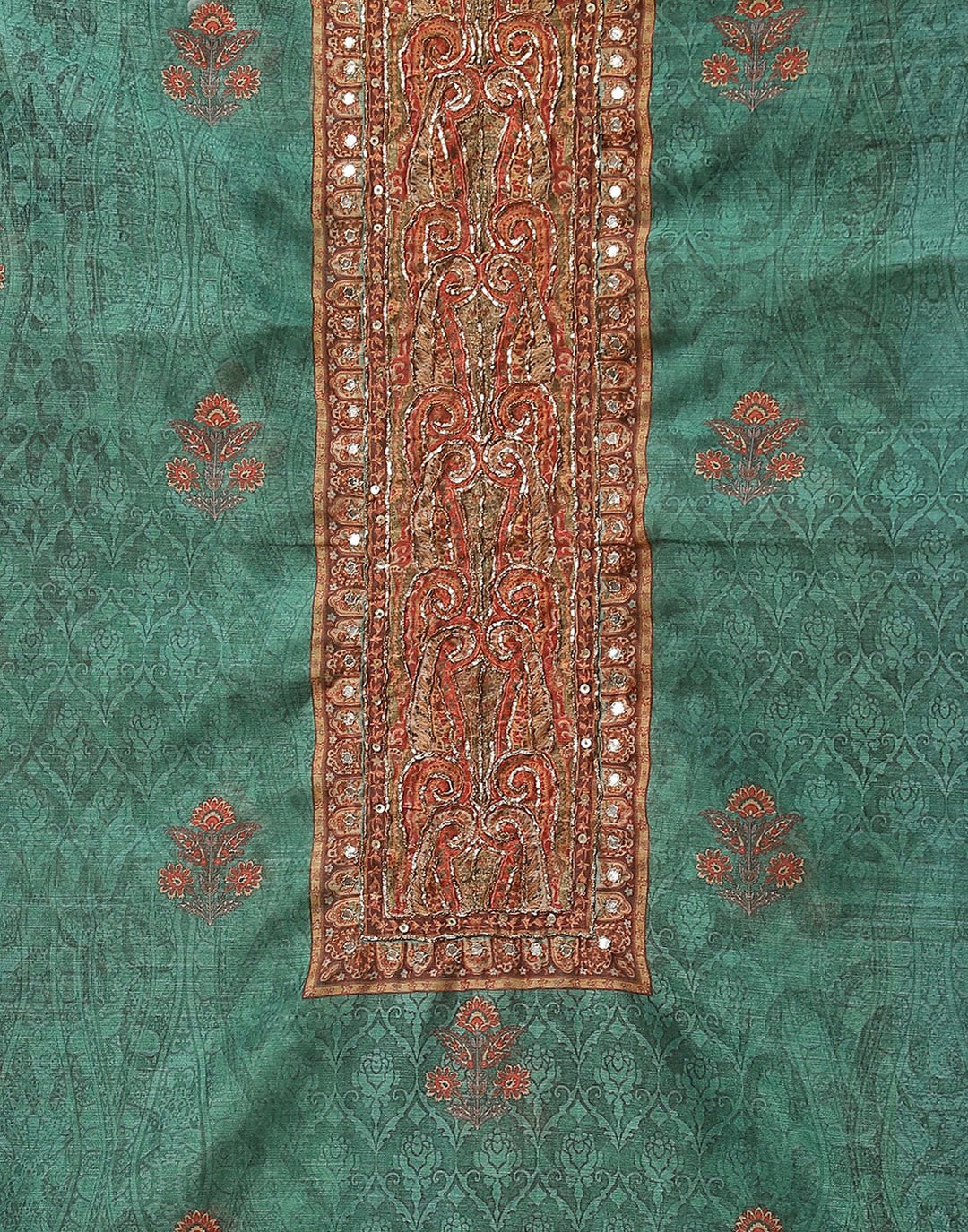 Patch Neck Work Printed Chanderi Suit Piece With Chanderi Printed Dupatta