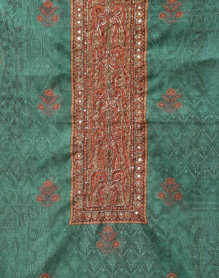 Patch Neck Work Printed Chanderi Suit Piece With Chanderi Printed Dupatta