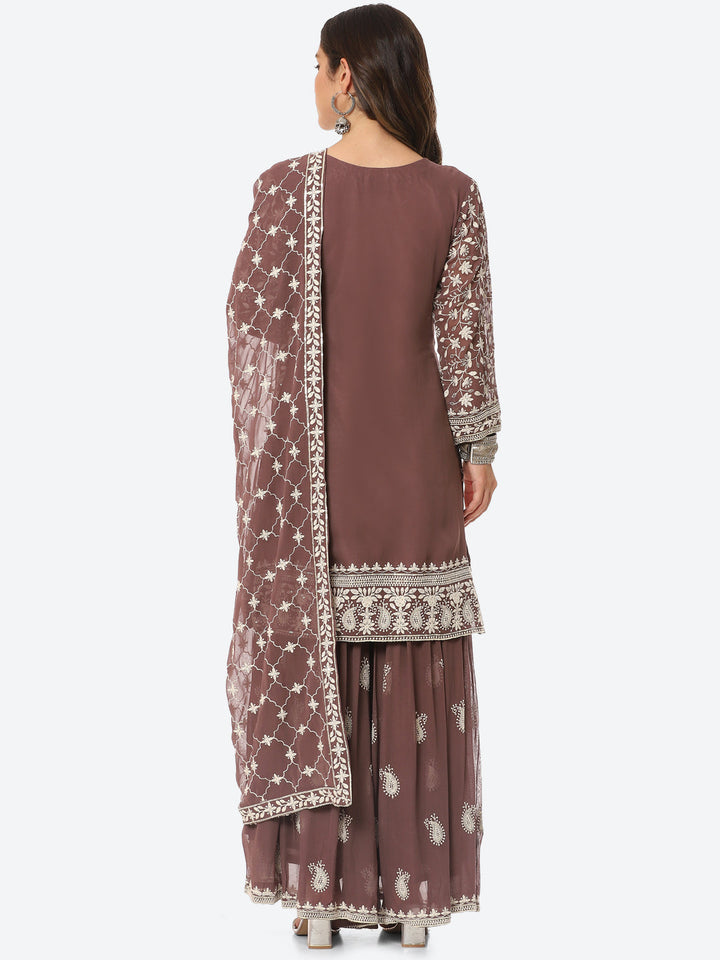 Resham Embroidered Georgette Kurta With Garara &amp; Dupatta