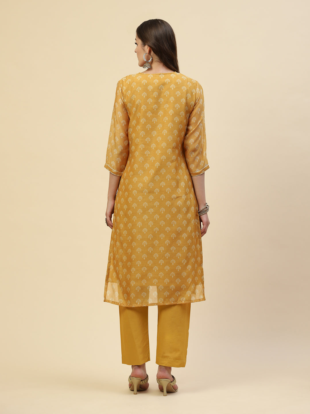 Neck Embroidered Chanderi Kurta With Pants