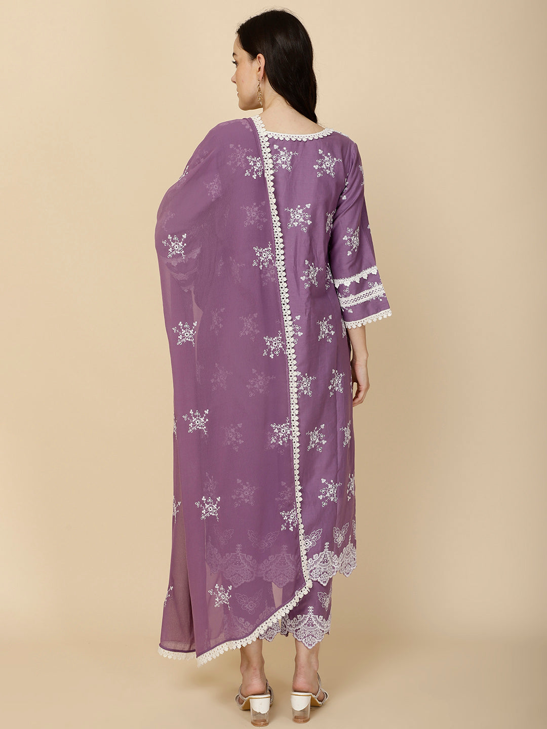 Embroidered Cotton Suit Set With Dupatta