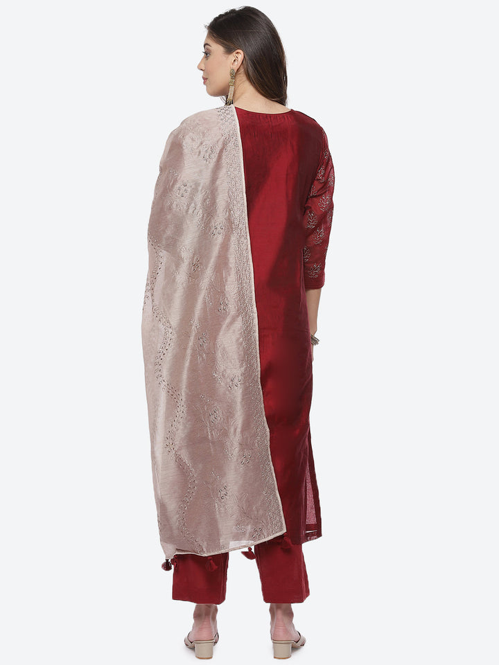 Booti Cotton Stitched Salwar Kameez With Chanderi Dupatta