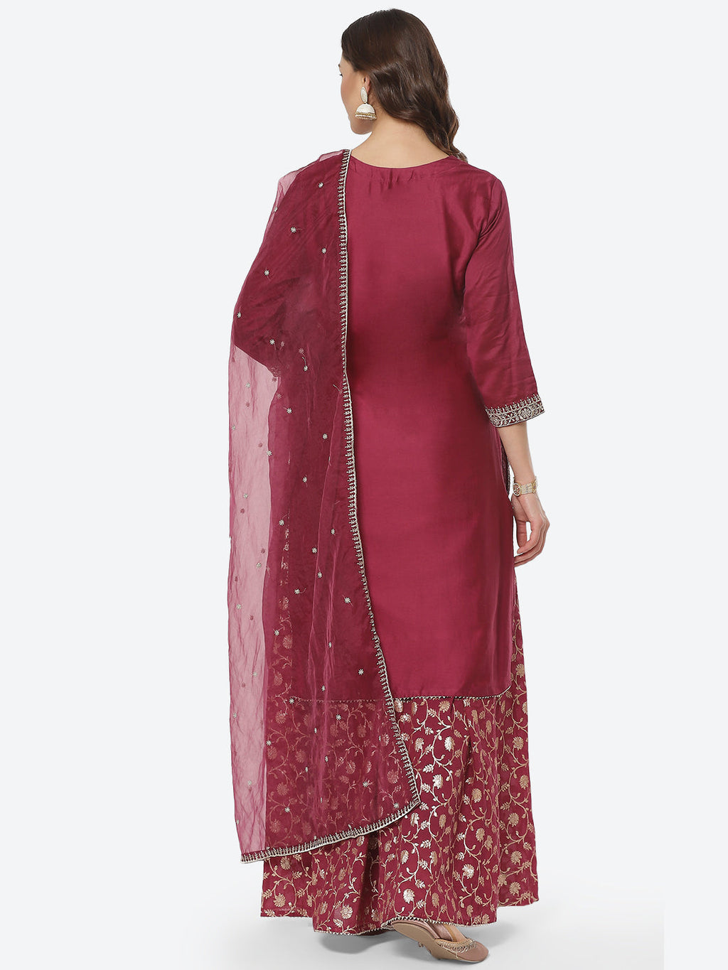 Embroidered Zari Cotton Stitched Salwar Kameez With Organza Dupatta