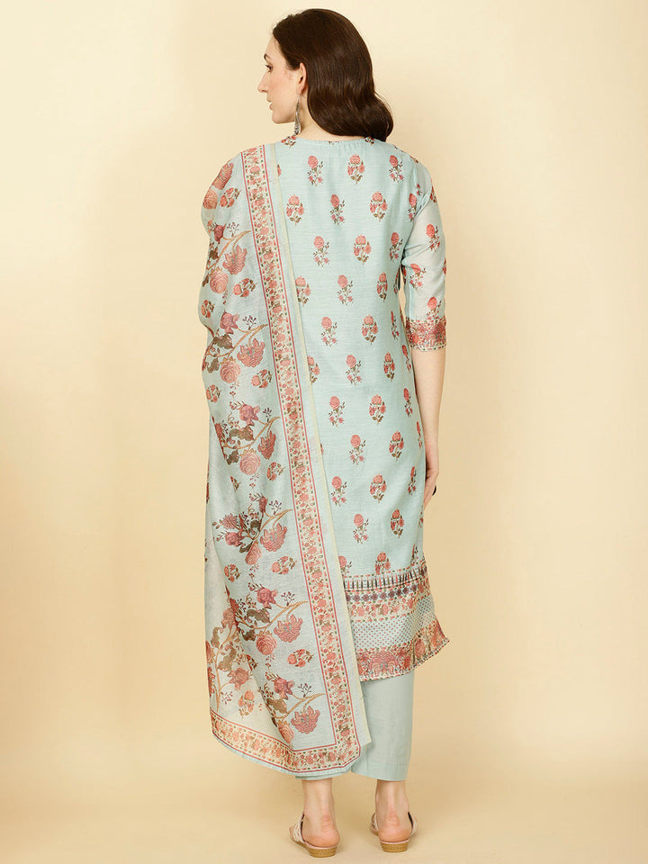 Floral Printed Chanderi Kurta With Pants &amp; Dupatta