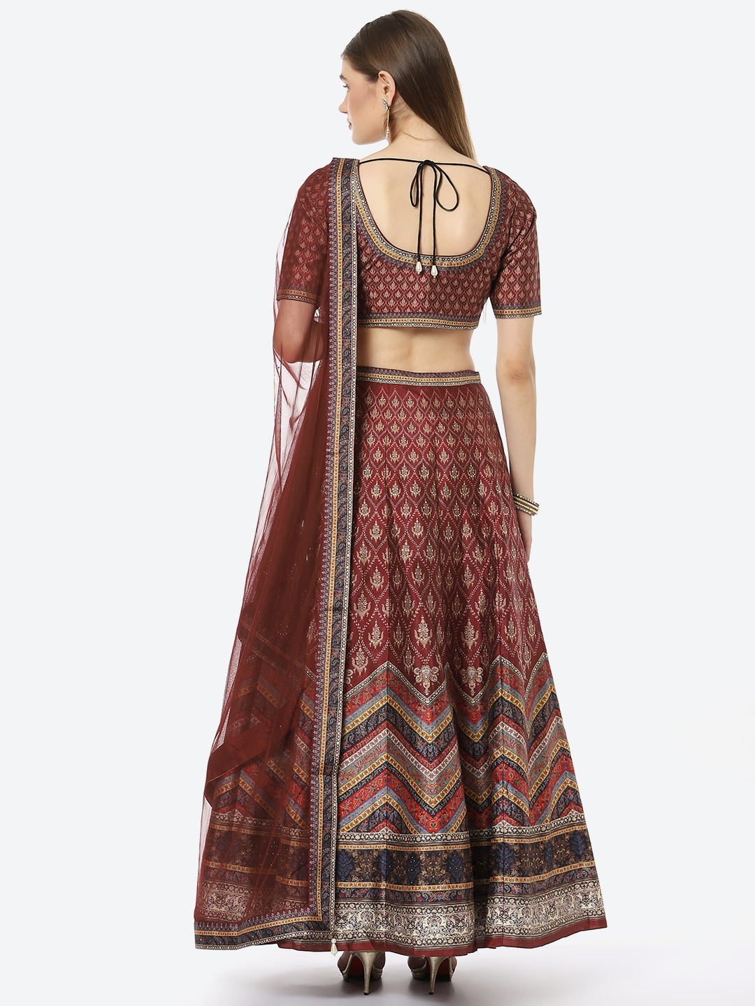 Floral Digital Printed Tussar Silk Choli With Lehenga & Net Dupatta