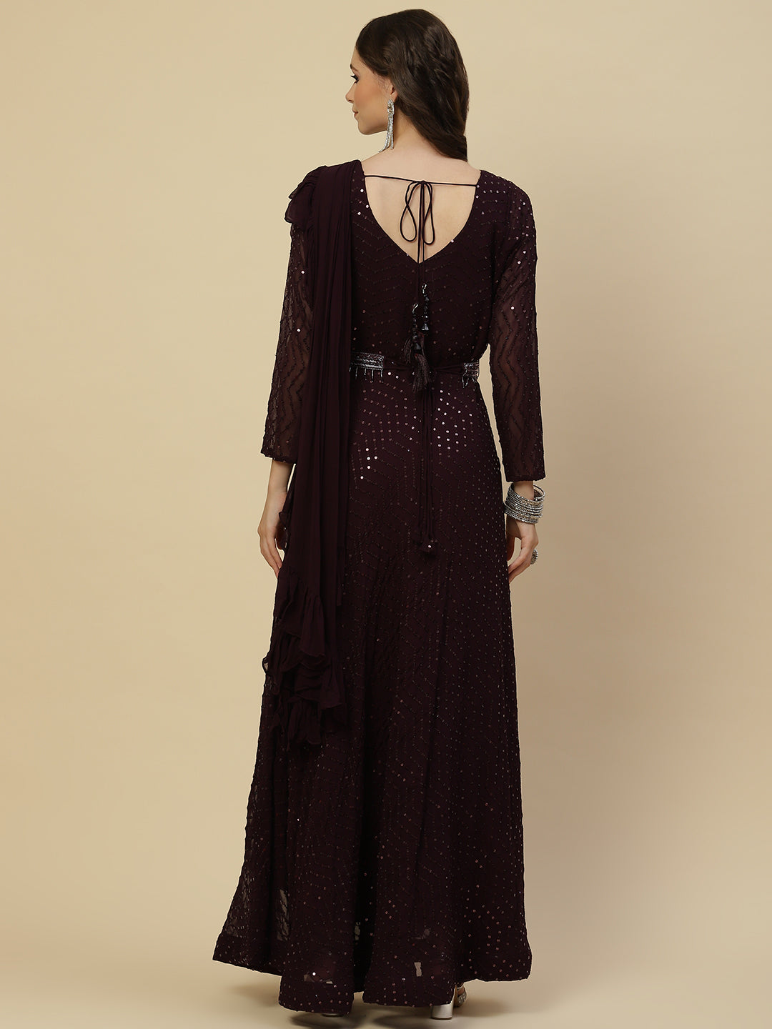 Sequin Georgette Gown Dress