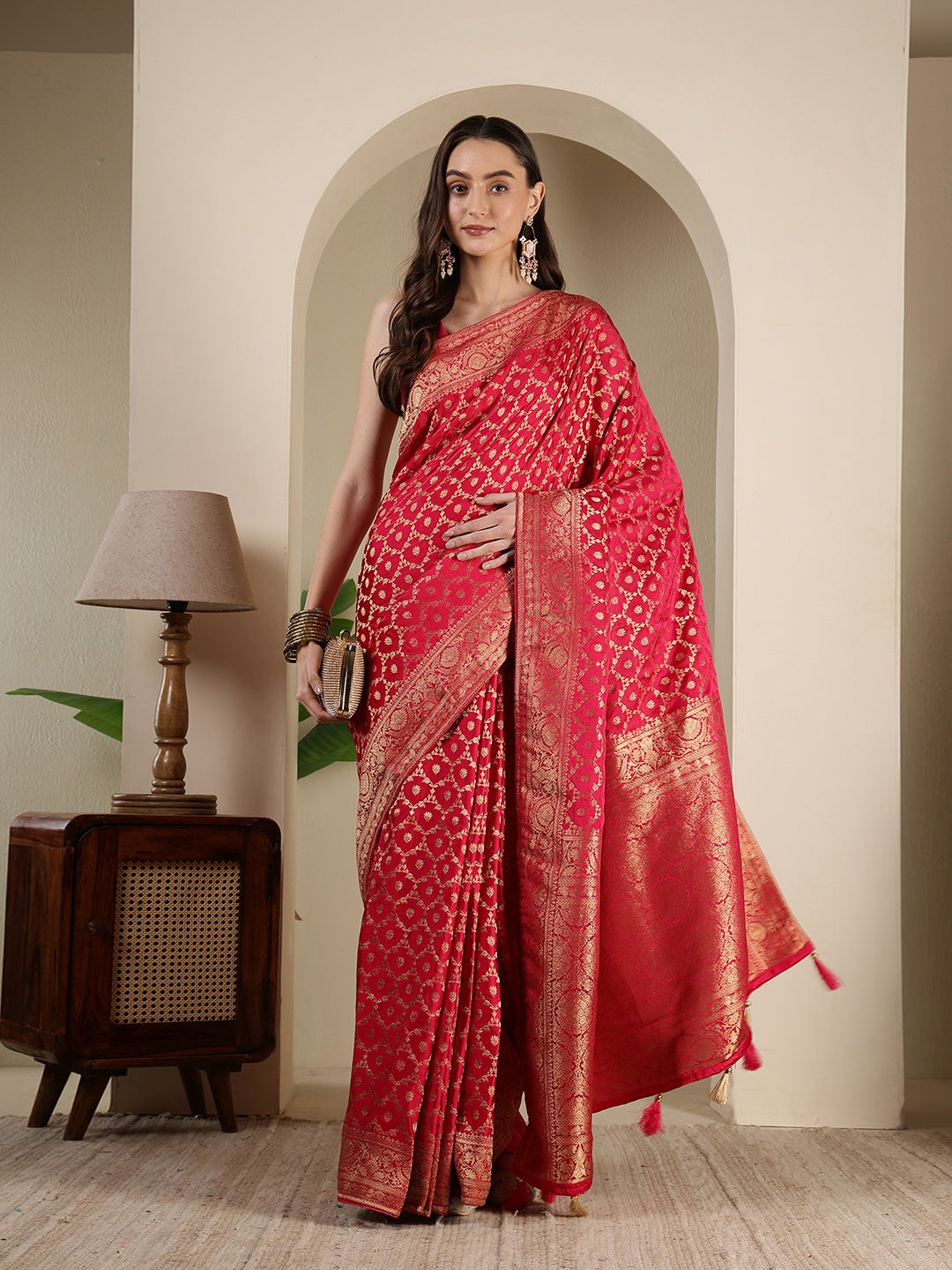 Woven Design Satin Saree