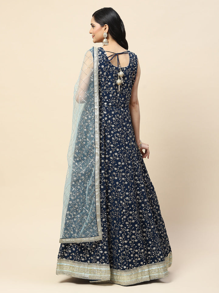 Sequin Embroidered Georgette Anarkali Kurta With Dupatta