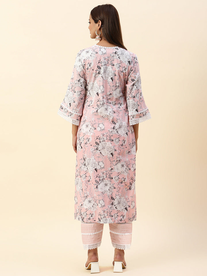 Floral Printed Cotton Kurta With Pants