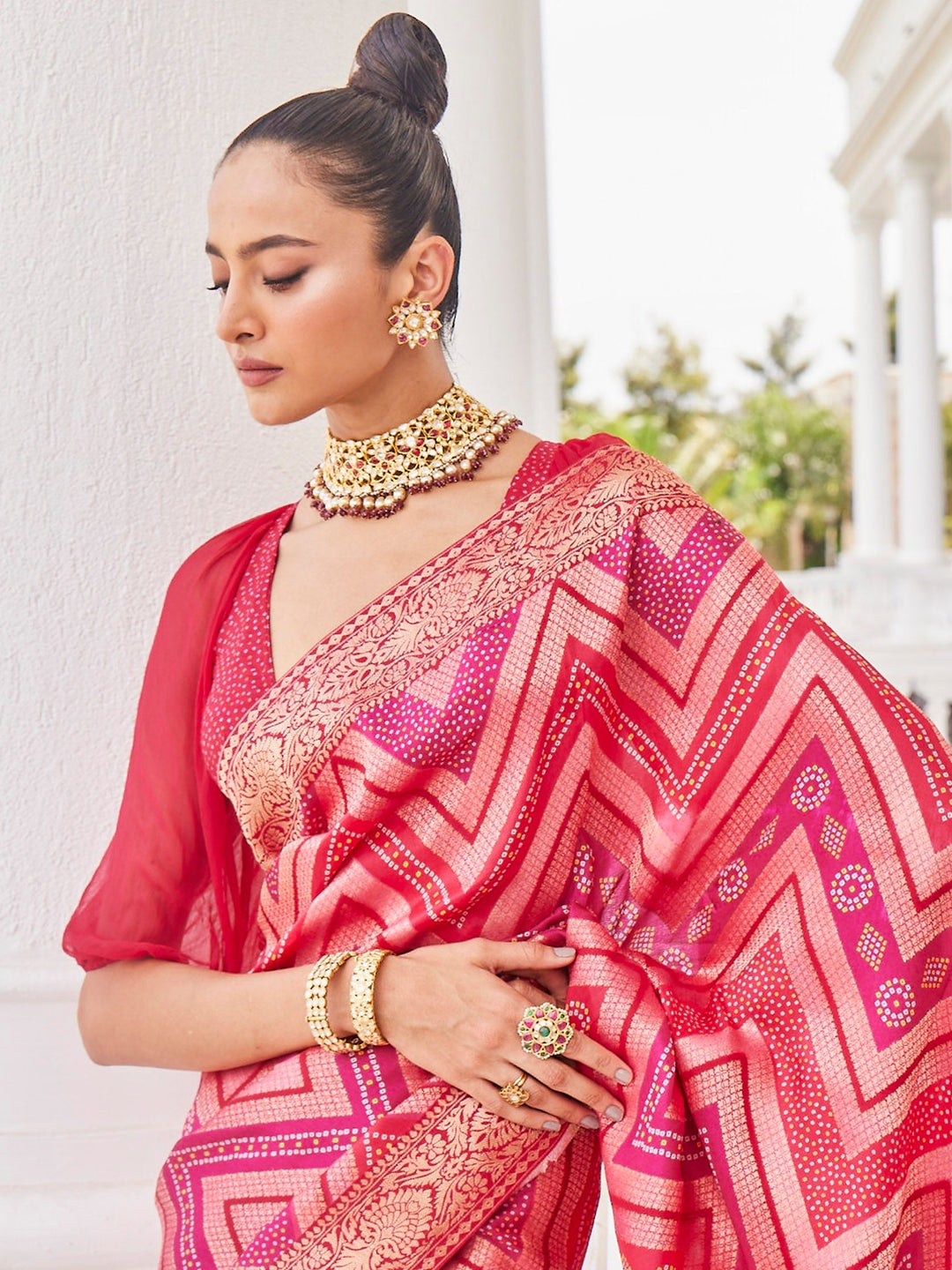 Bandhani Jaal Printed Handloom Saree