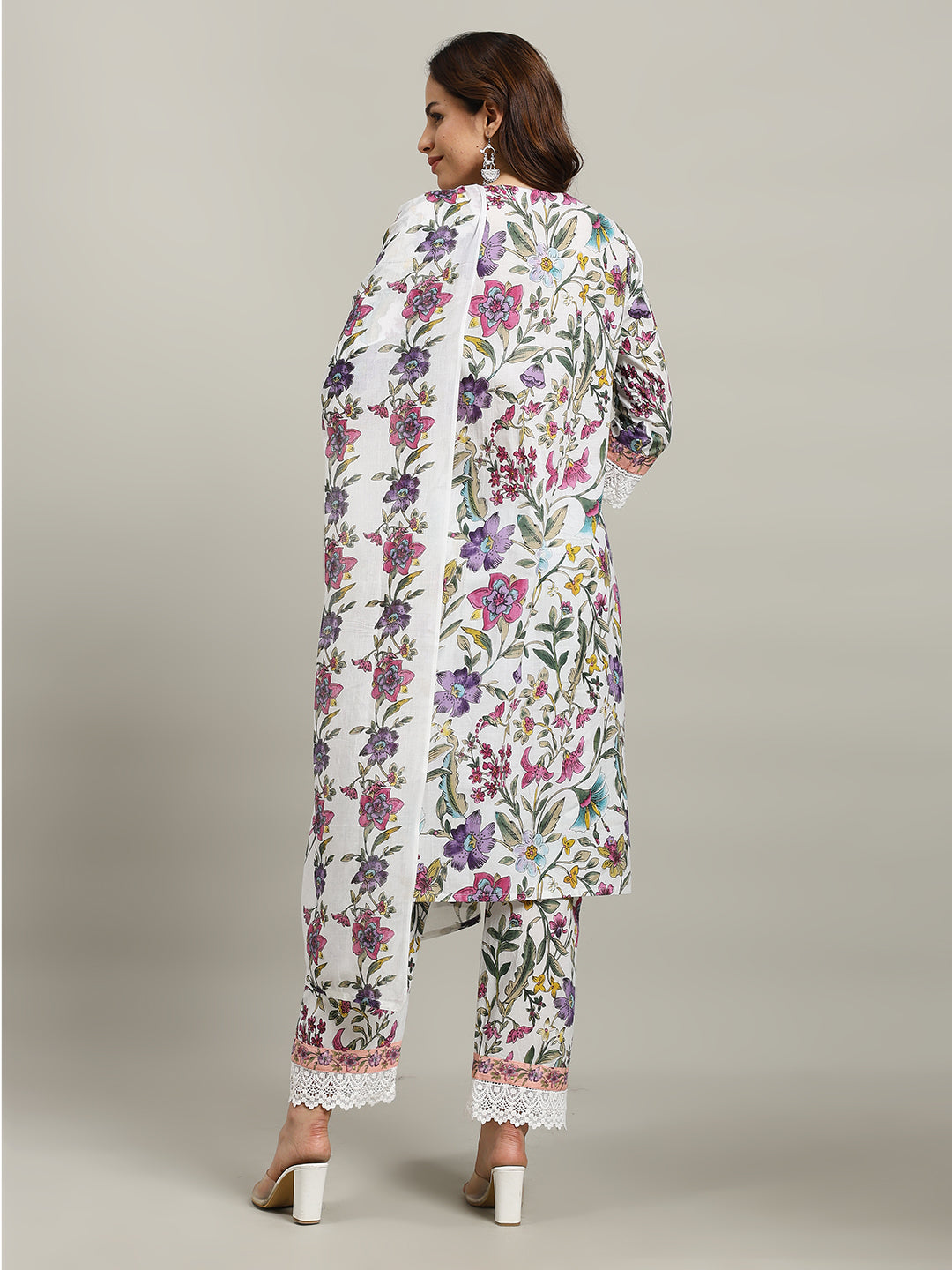 Floral Parinted Cotton Blend Kurta With Pants &amp; Dupatta