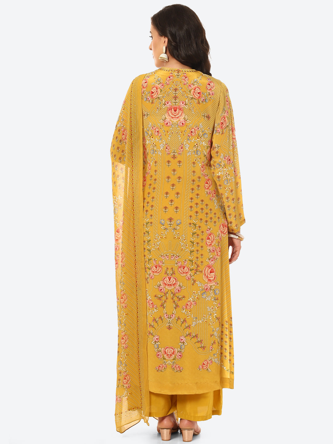 Digital Printed Crepe Kurta With Palazzo &amp; Georgette Dupatta