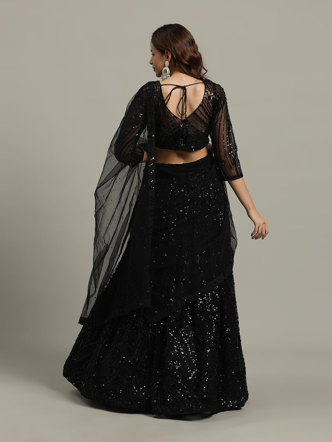 Sequin Embroidery Net Choli With Lehenga &amp; Dupatta