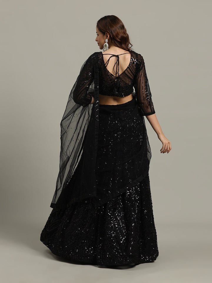 Sequin Embroidery Net Choli With Lehenga &amp; Dupatta