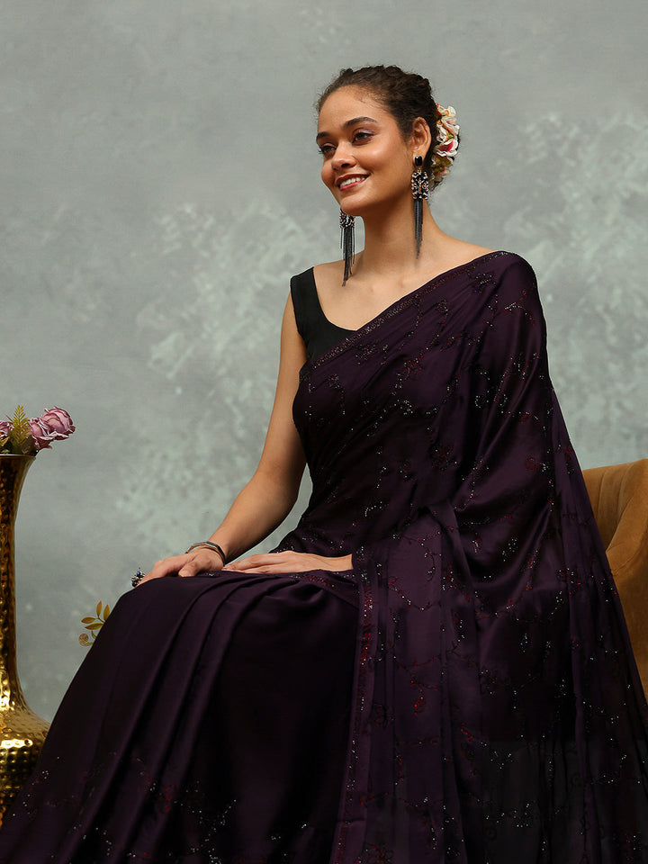 Stone Embroidered Satin Saree
